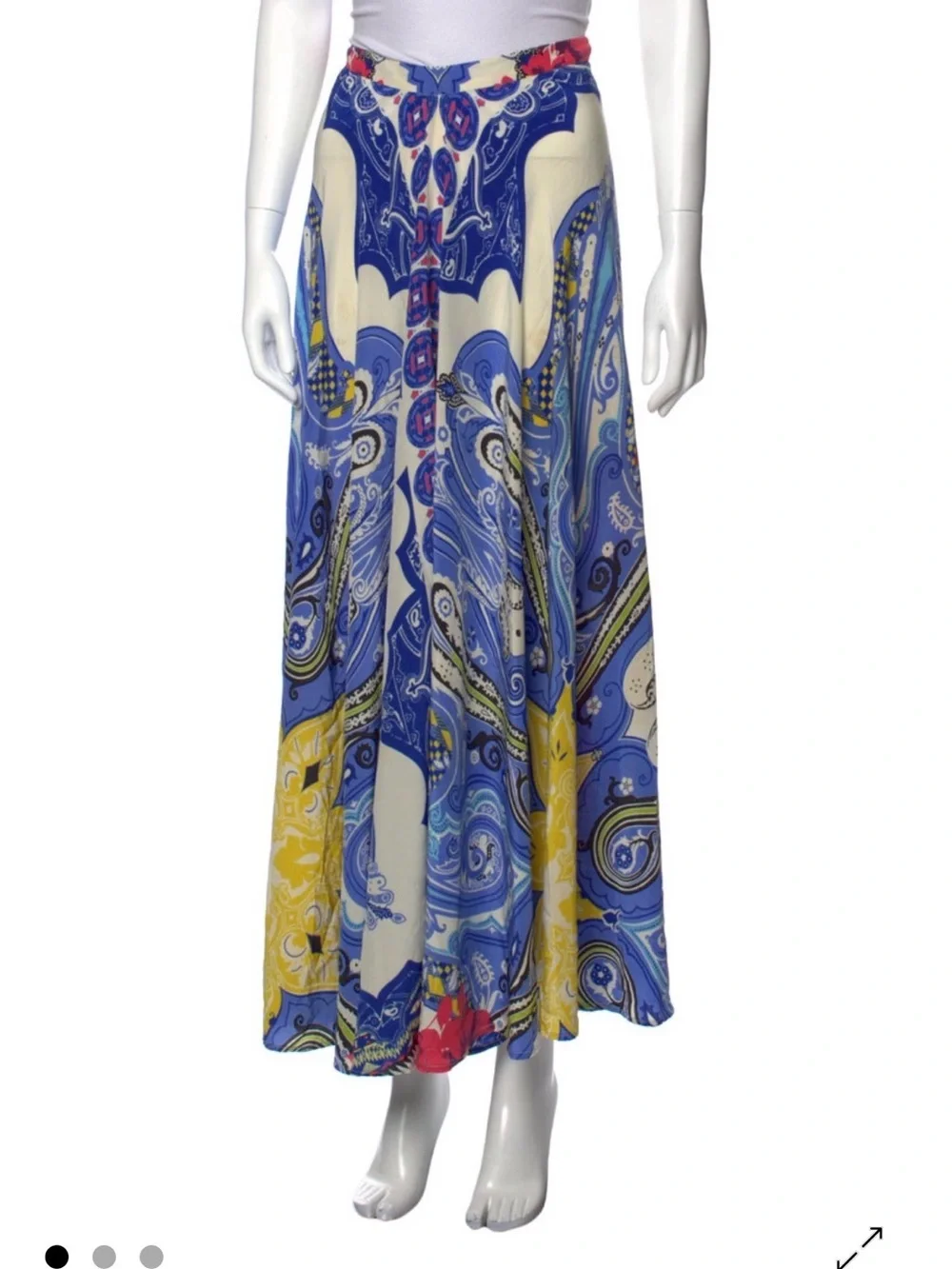 Etro Blue, Yellow and Cream Paisley Maxi Skirt
